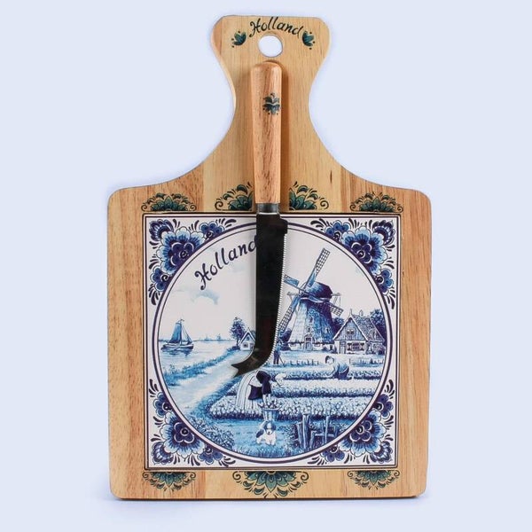 5348 - Kaasplank met mes 19x28 cm Holland - delftsblauw