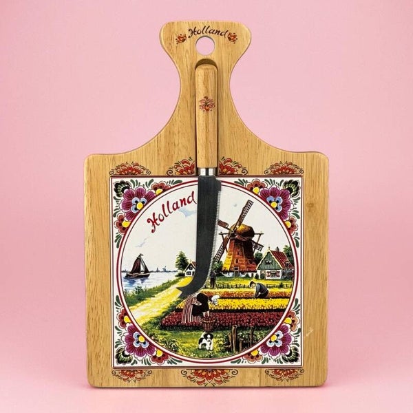 5349 - Kaasplank met mes 19x28 cm Holland - multicolor
