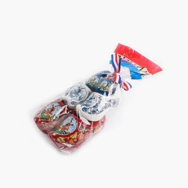 5543 - Klompen hout in zakje 4-6-8 cm Holland - rood/wit/blauw