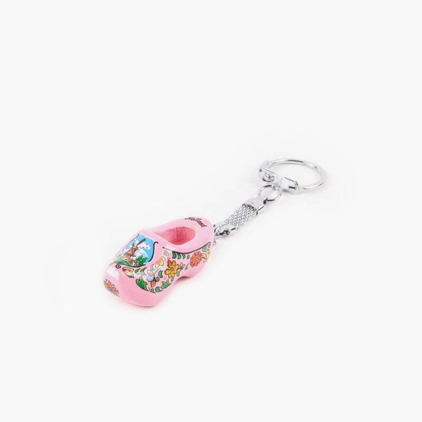5908 - Sleutelhanger klomp hout 4 cm Holland - roze