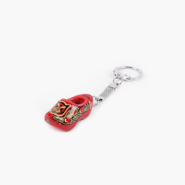 5910 - Sleutelhanger klomp hout 4 cm Holland - rood/goud