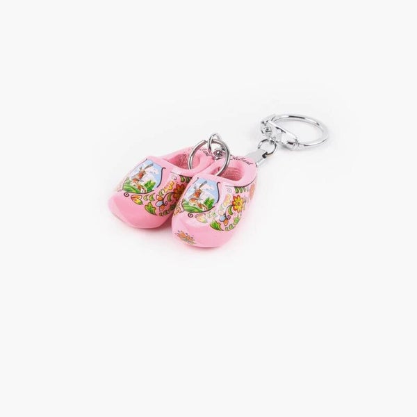5923 - Sleutelhanger klomppaar hout 4 cm Holland - roze