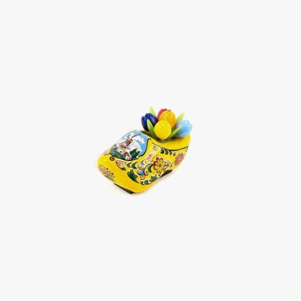 6322 - Magneet klomp hout met tulpjes 5 cm Holland - geel