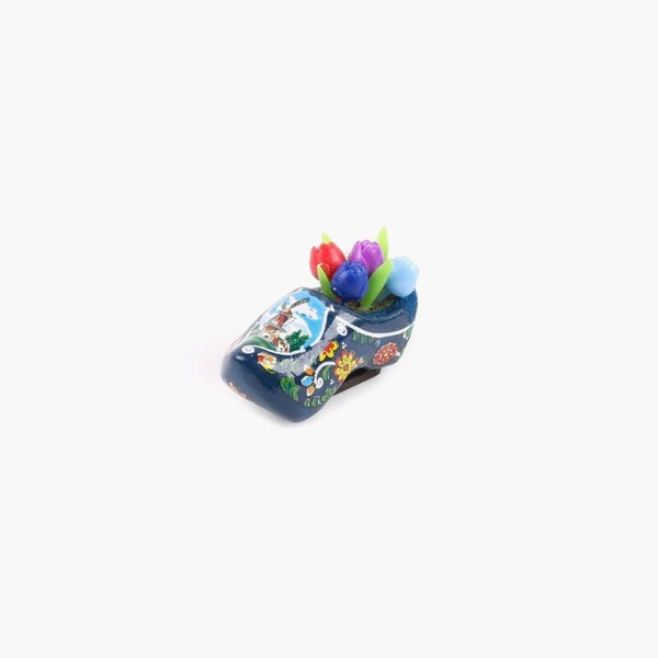 6323 - Magneet klomp hout met tulpjes 5 cm Holland - blauw