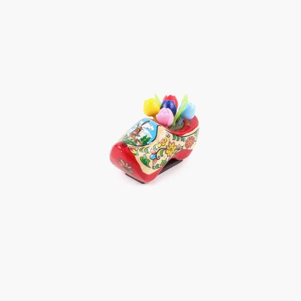 6324 - Magneet klomp hout met tulpjes 5 cm Holland - rode zool