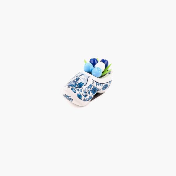 6325 -  Magneet klomp hout met tulpjes 5 cm Holland - delftsblauw