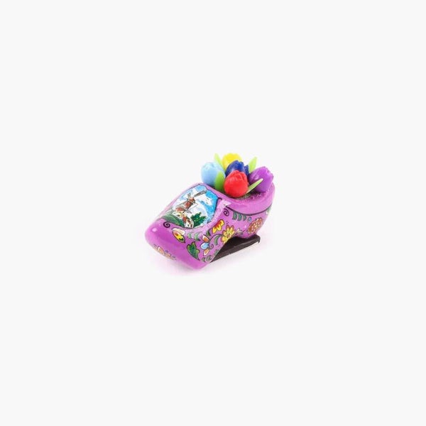 6331 - Magneet klomp hout met tulpjes 5 cm Holland - paars