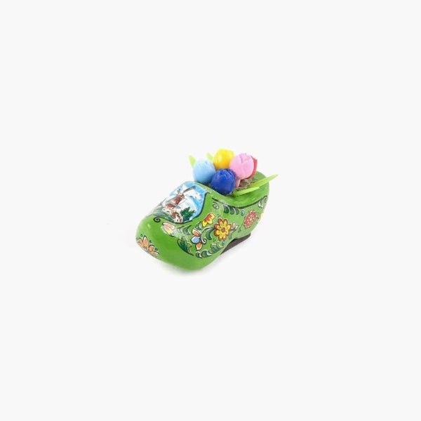 6332 - Magneet klomp hout met tulpjes 5 cm Holland - groen
