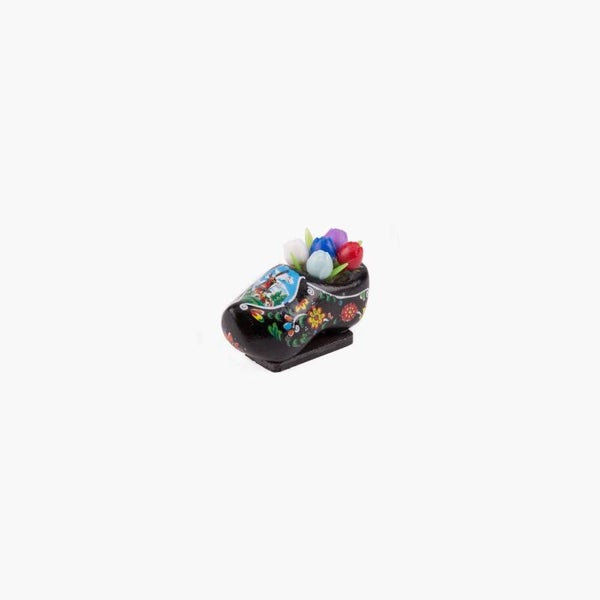 6333 - Magneet klomp hout met tulpjes 5 cm Holland - zwart
