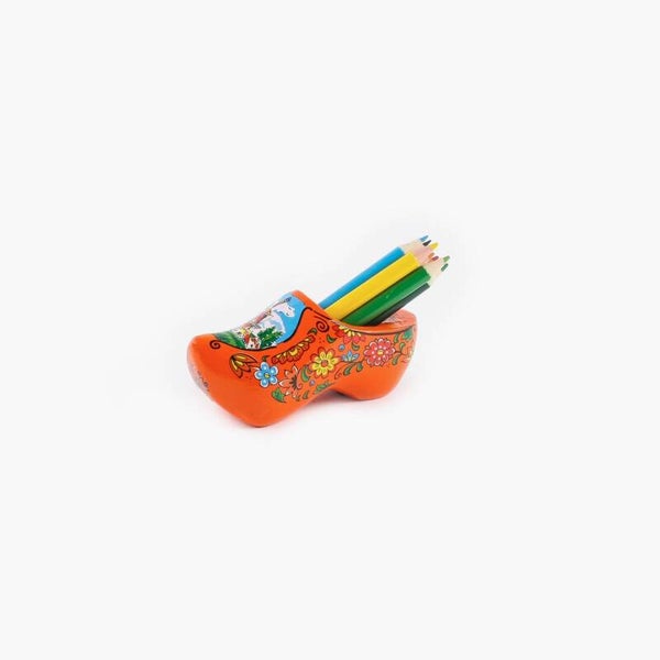6356 - Houten klomp met kleurpotloden en slijper Holland - oranje