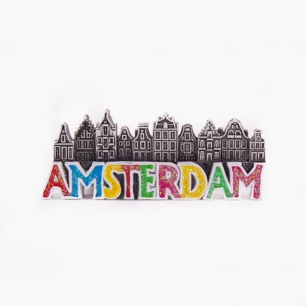 6774 - Magneet polystone huisjes met glitterletters Amsterdam