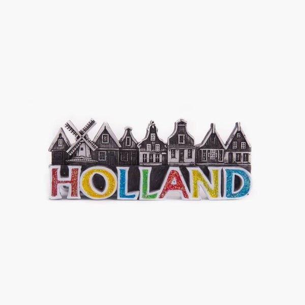 6775 - Magneet polystone huisjes met glitterletters Holland