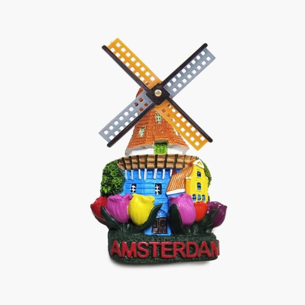 6782 - Magneet polystone molen met tulp Amsterdam