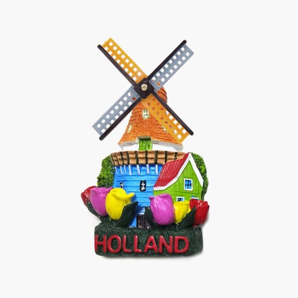 6783 - Magneet polystone molen met tulp Holland