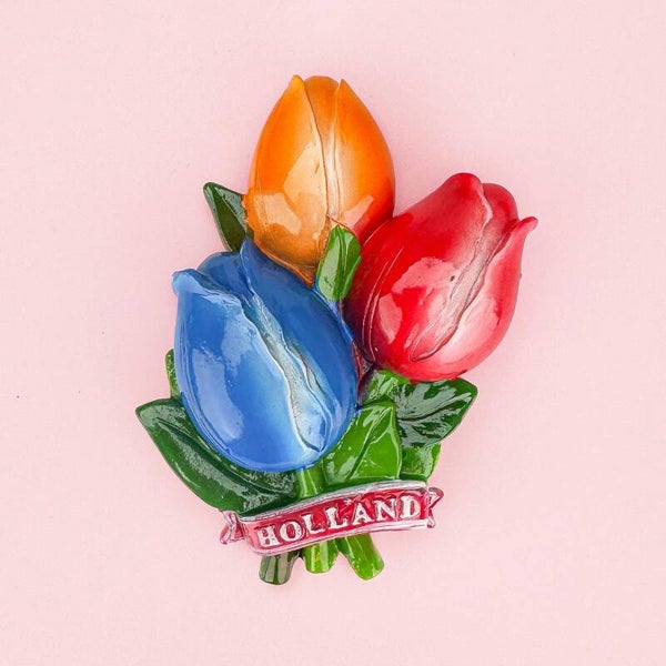 6853 - Magneet polystone tulpenbos Holland blauw/oranje/rood