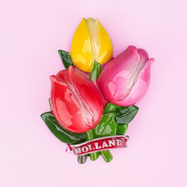 6854 - Magneet polystone tulpenbos Holland rood/geel/roze