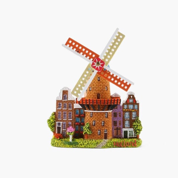 7928 - Magneet polystone stellingmolen met huisje - bruin