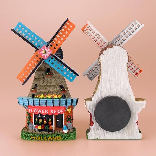 7937 - Magneet polystone molen flowershop 8 cm Holland