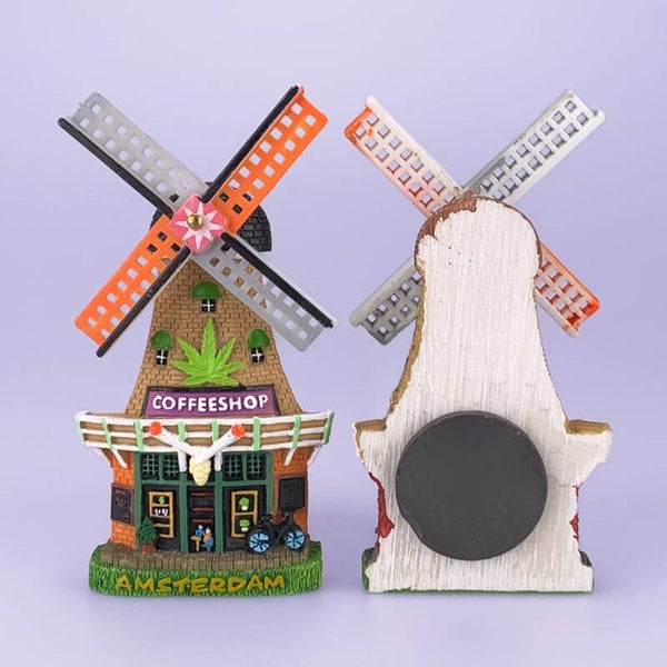 7938 - Magneet polystone molen coffeeshop 8 cm Amsterdam