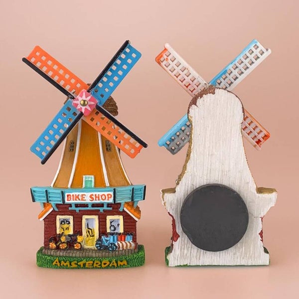 7939 - Magneet polystone molen bikeshop 8 cm Amsterdam
