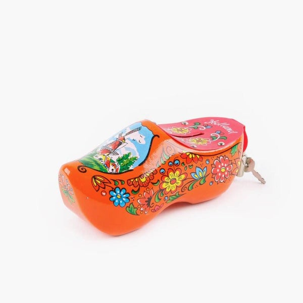 8316 - Spaarpot houten klomp 15 cm Holland - oranje