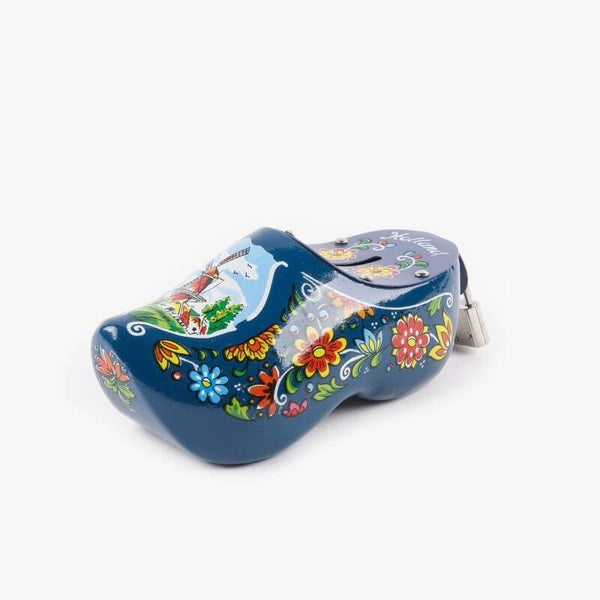 8318 - Spaarpot houten klomp 15 cm Holland - blauw