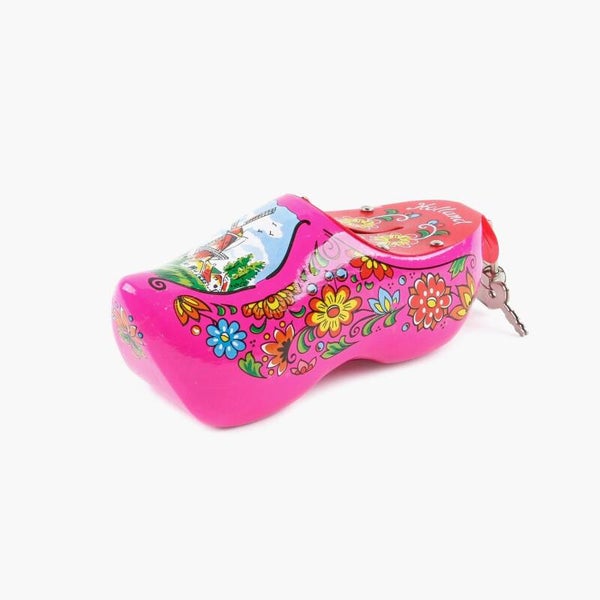 8324 -  Spaarpot houten klomp 15 cm Holland - cyclaam