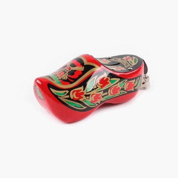 8325 - Spaarpot houten klomp 15 cm Holland - rood/goud