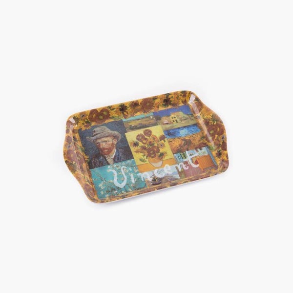 8676 - Dienblad melamine 'van Gogh' 21x14 cm - zonnebloemen