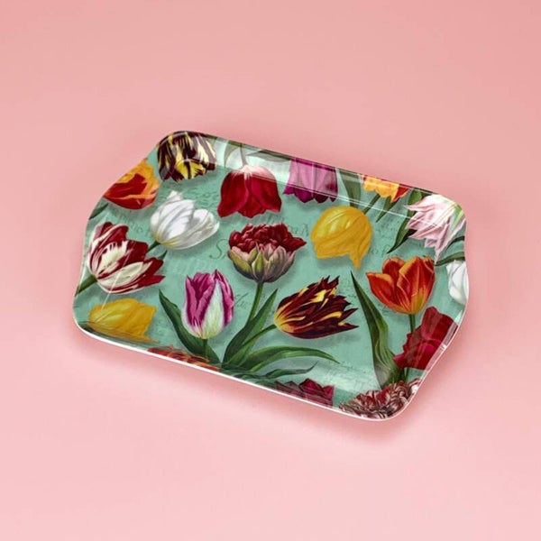 8712 - Dienblad melamine 21x14 cm 'pretty tulips' - groen