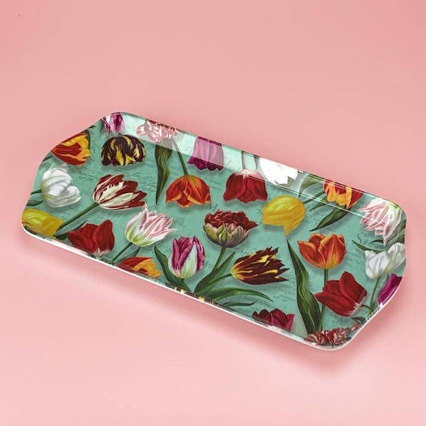 8713 - Dienblad melamine 30x15 cm 'pretty tulips' - groen