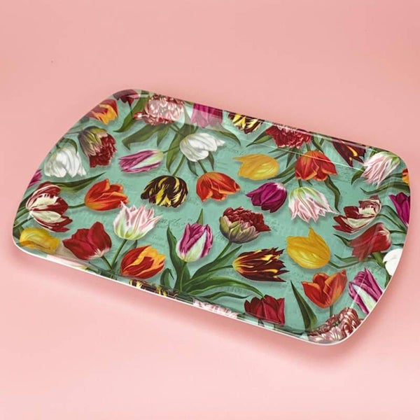 8714 - Dienblad melamine 36x24 cm 'pretty tulips' - groen