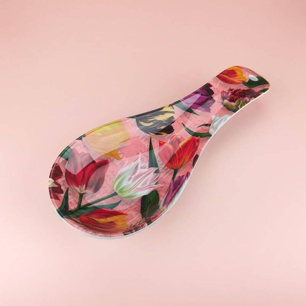 8715 - Lepelhouder melamine 'pretty tulips' - roze