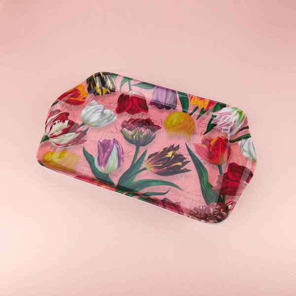 8717 - Dienblad melamine 21x14 cm 'pretty tulips' - roze