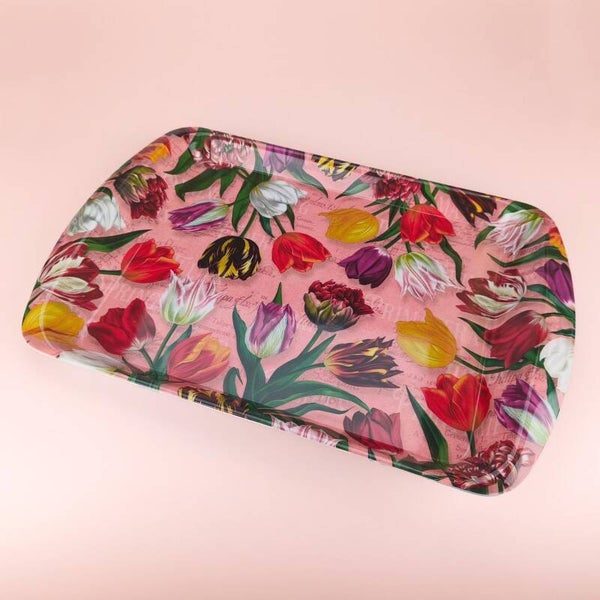 8719 - Dienblad melamine 36x24 cm 'pretty tulips' - roze