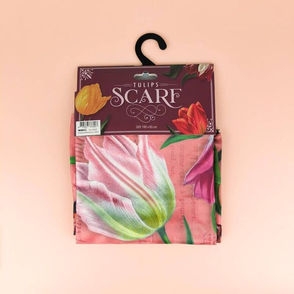 8761 - Sjaal 'pretty tulips' - roze