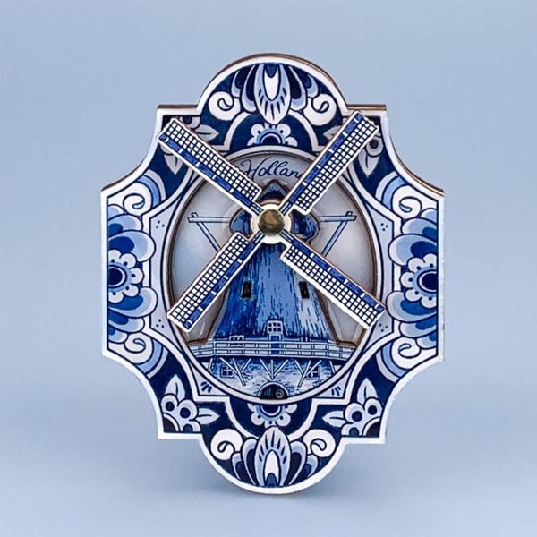 8931 -  Magneet mdf molen draaiende wiek Holland - delftsblauw