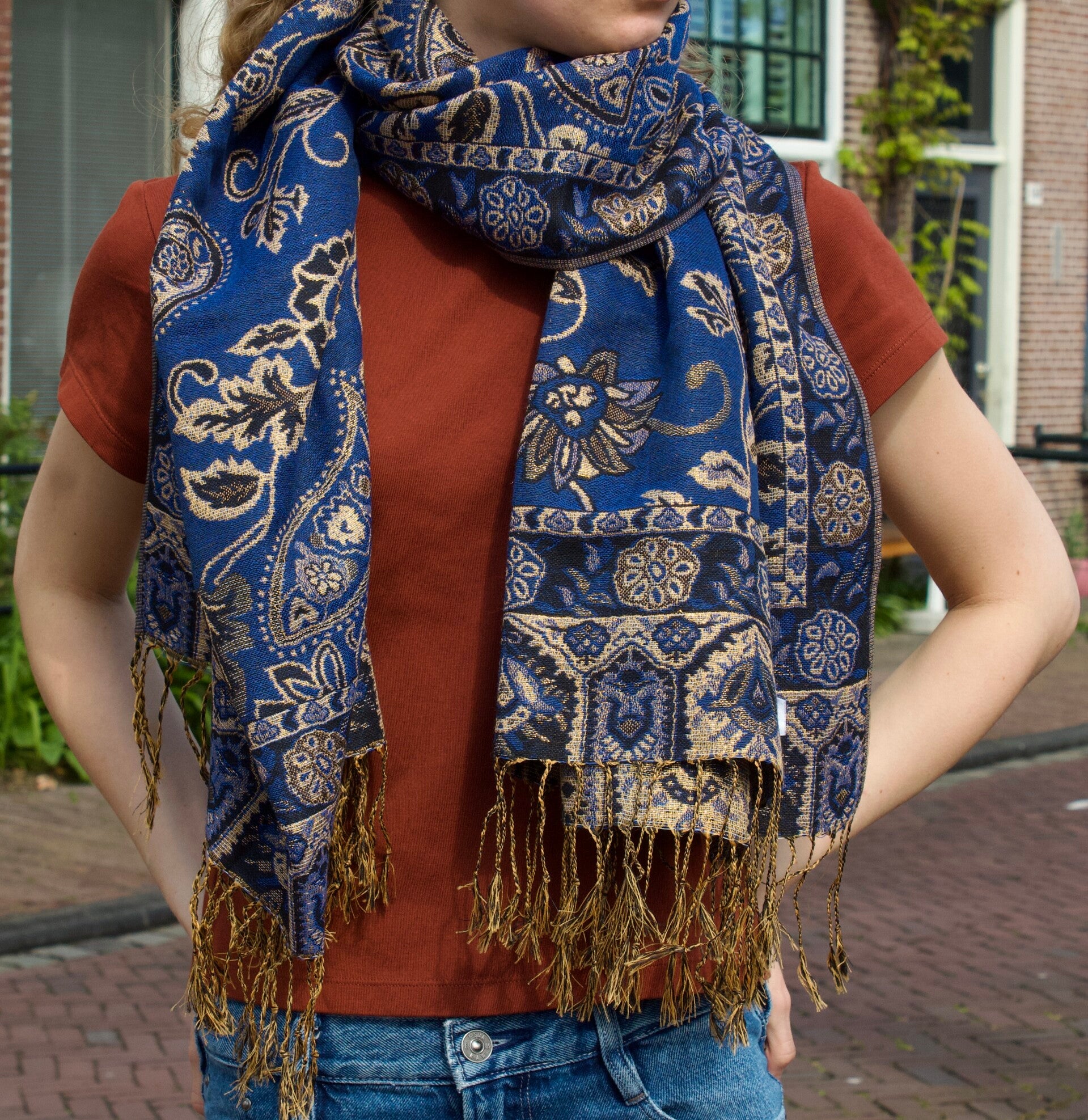 Sjaal koningsblauw/goud