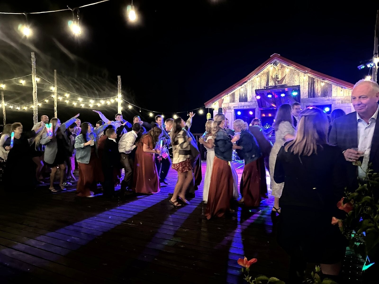 Wedding reception and dance floor at Black Horse Barn in Lynnville