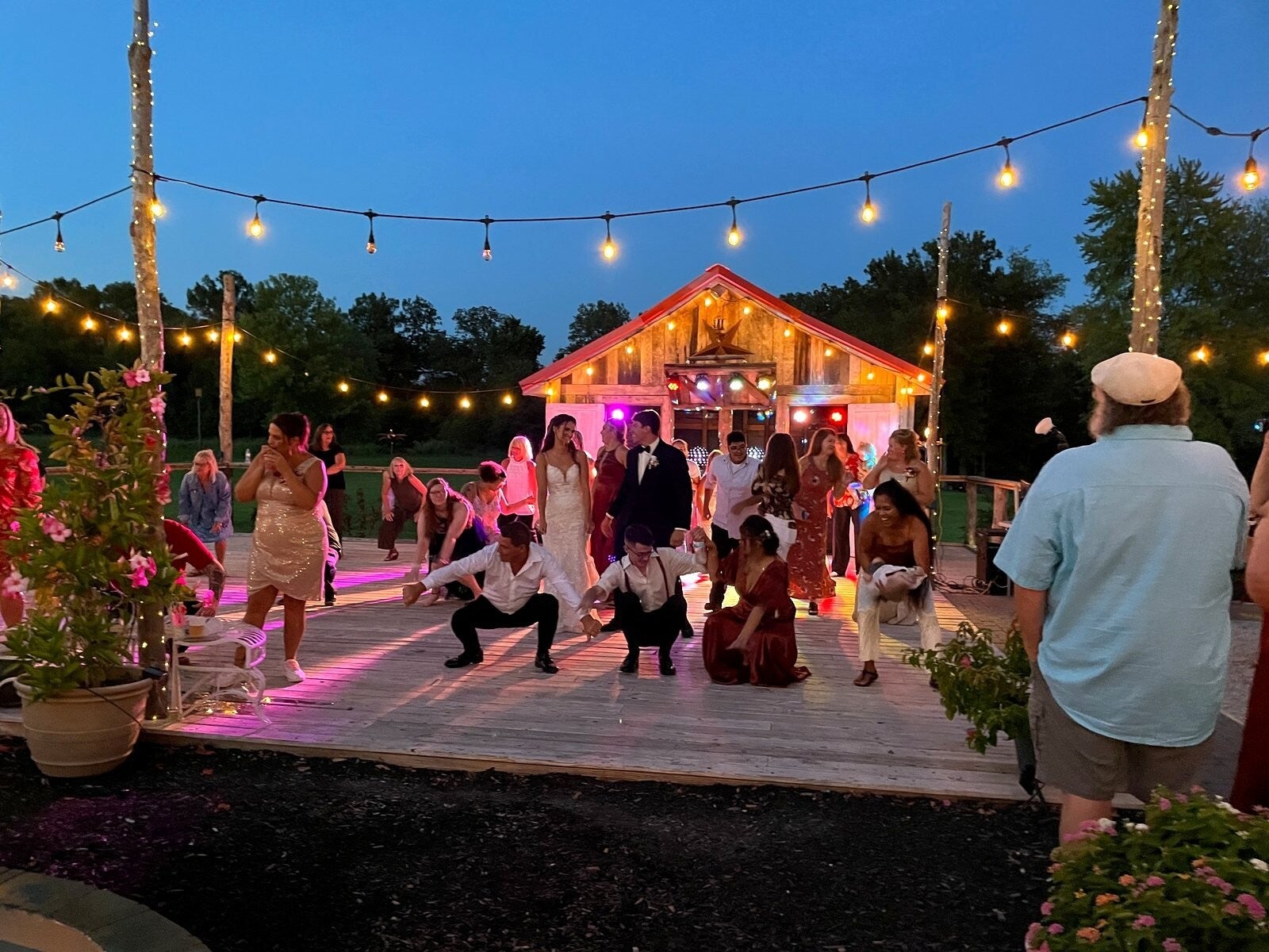 Wedding guests outside Black Horse Barn in Lynnville, Indiana