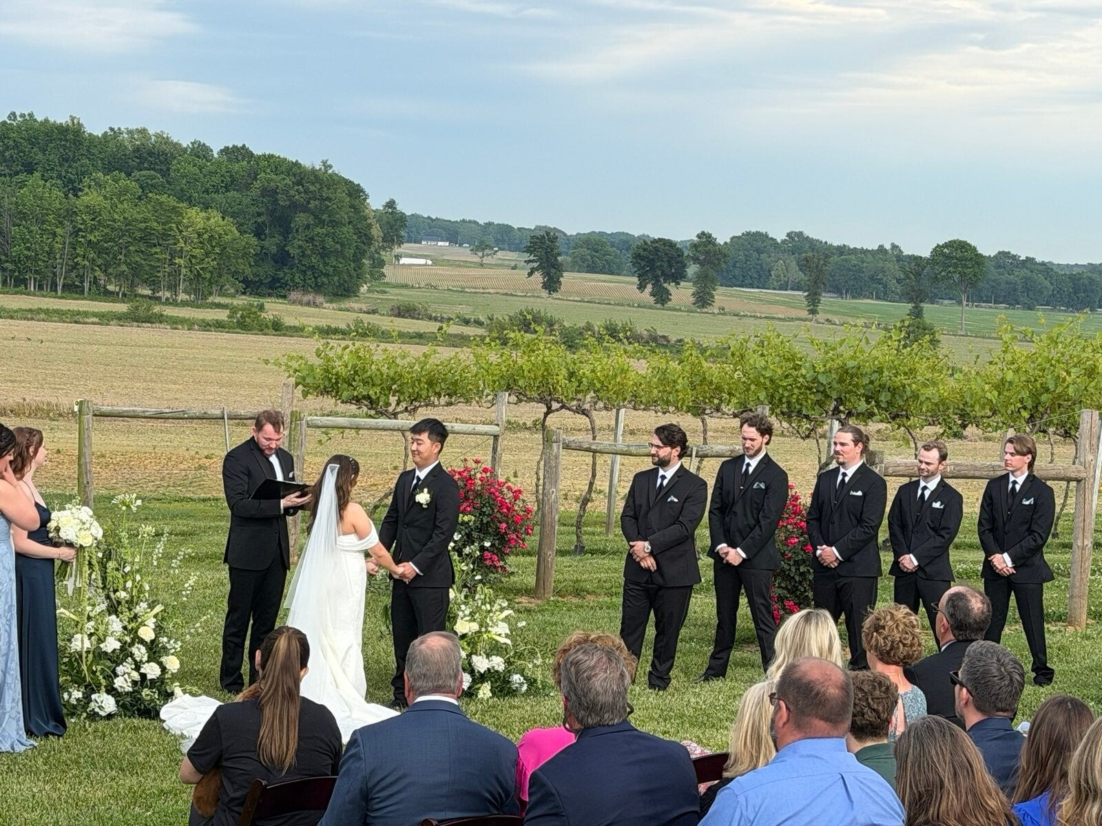Outdoor wedding ceremony in the vineyard at Farmer & Frenchman