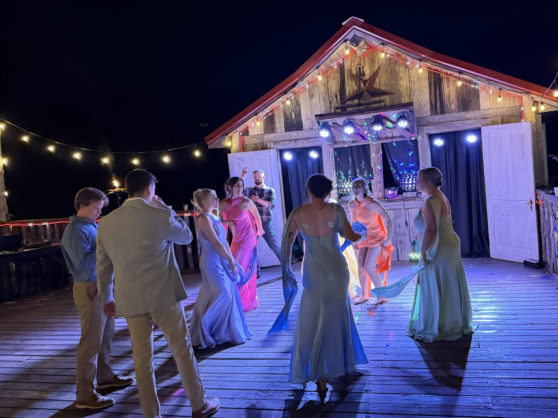 Wedding reception and dance floor at Black Horse Barn in Lynnville