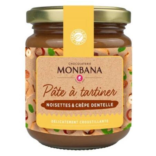 Pâte à tartiner noisettes et crêpes dentelles  Monbana