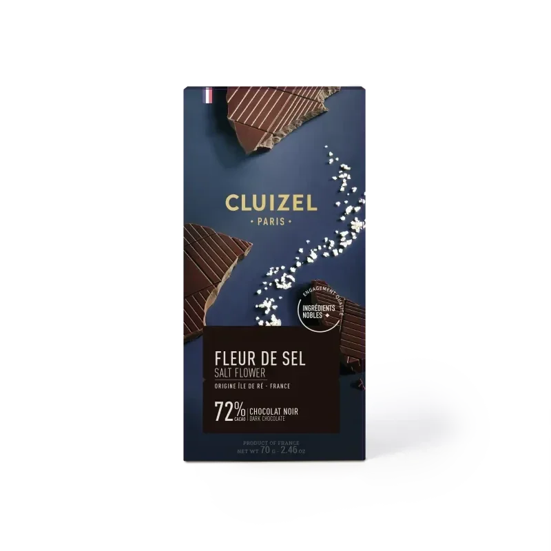 Tablette Noir de cacao 72% à la fleur de sel CLUIZEL