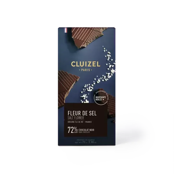 Tablette Noir de cacao 72% à la fleur de sel CLUIZEL