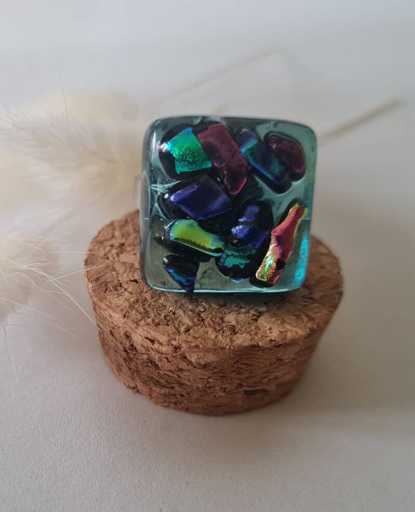 Bague carré en verre dichroique