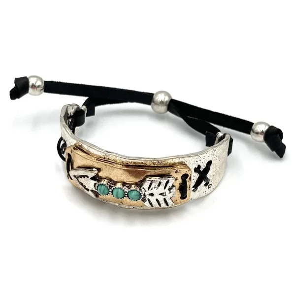 Bracciale western in corda con freccia nativa in pietra turchese