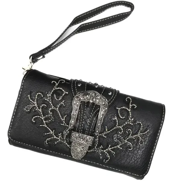 Portafoglio Trifold a Tracolla con Fibbia Western Classica