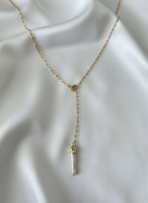 Collier Noemie Sautoir Ajustable Plaqué Or 18k  Perle Naturelle