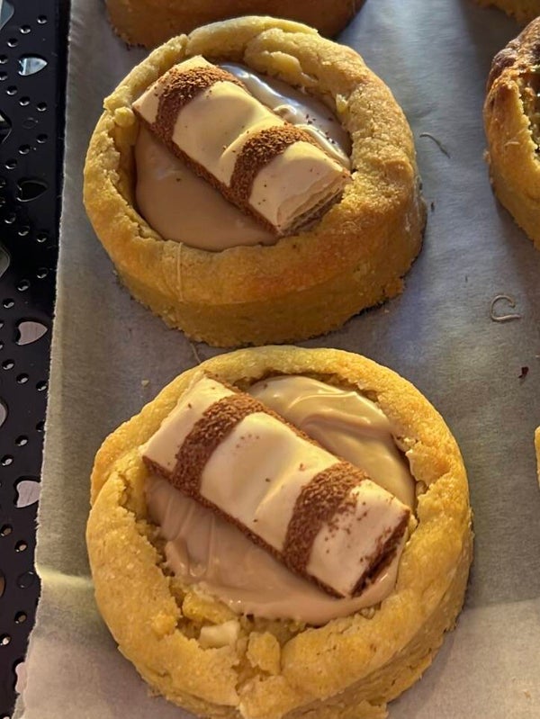 White chocolate kinder deep dish cookies
